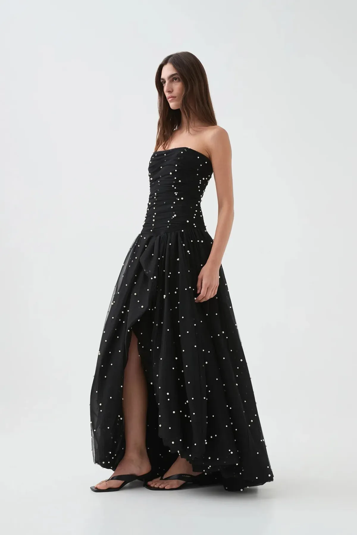 Aje Juniper Gown Dress Black Pearls Size 12 - Image 3