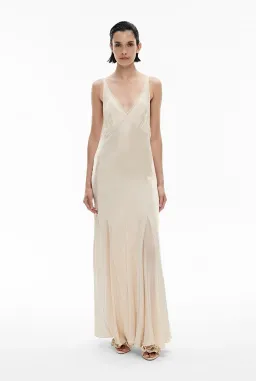 Witchery Sheer Insert Maxi Dress in Parchment Off-White Size AU 8  for rent on The Volte - image 2