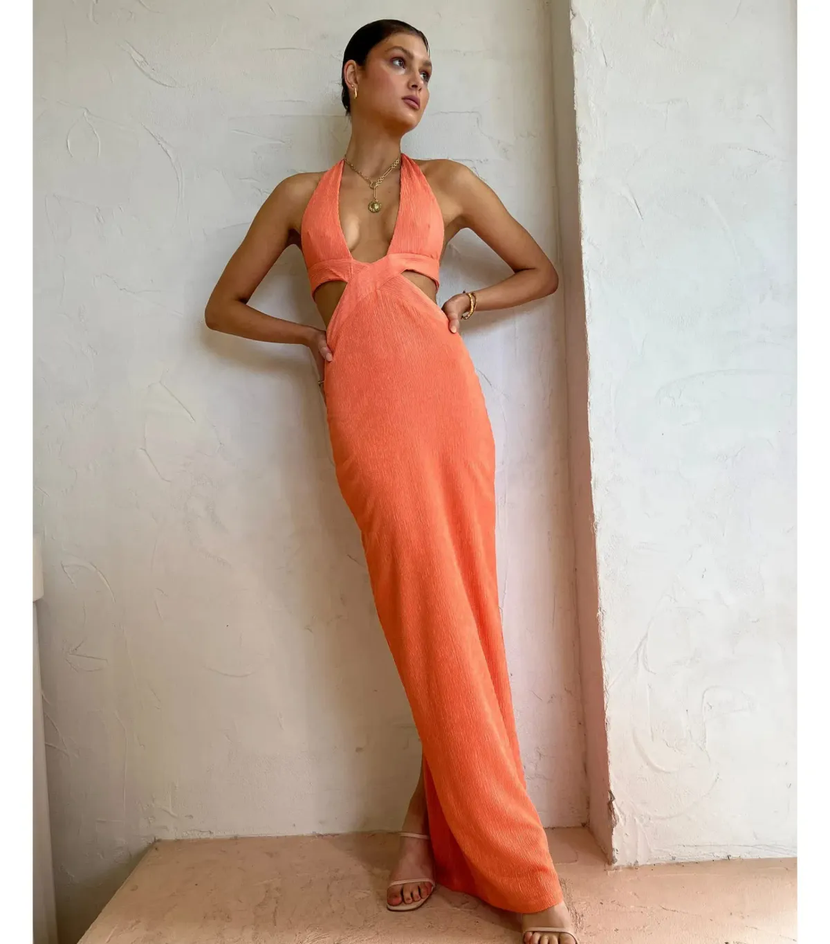 Rumer the Label Willow Plunge Maxi Dress in Peach Size M / AU 10 - Image 1