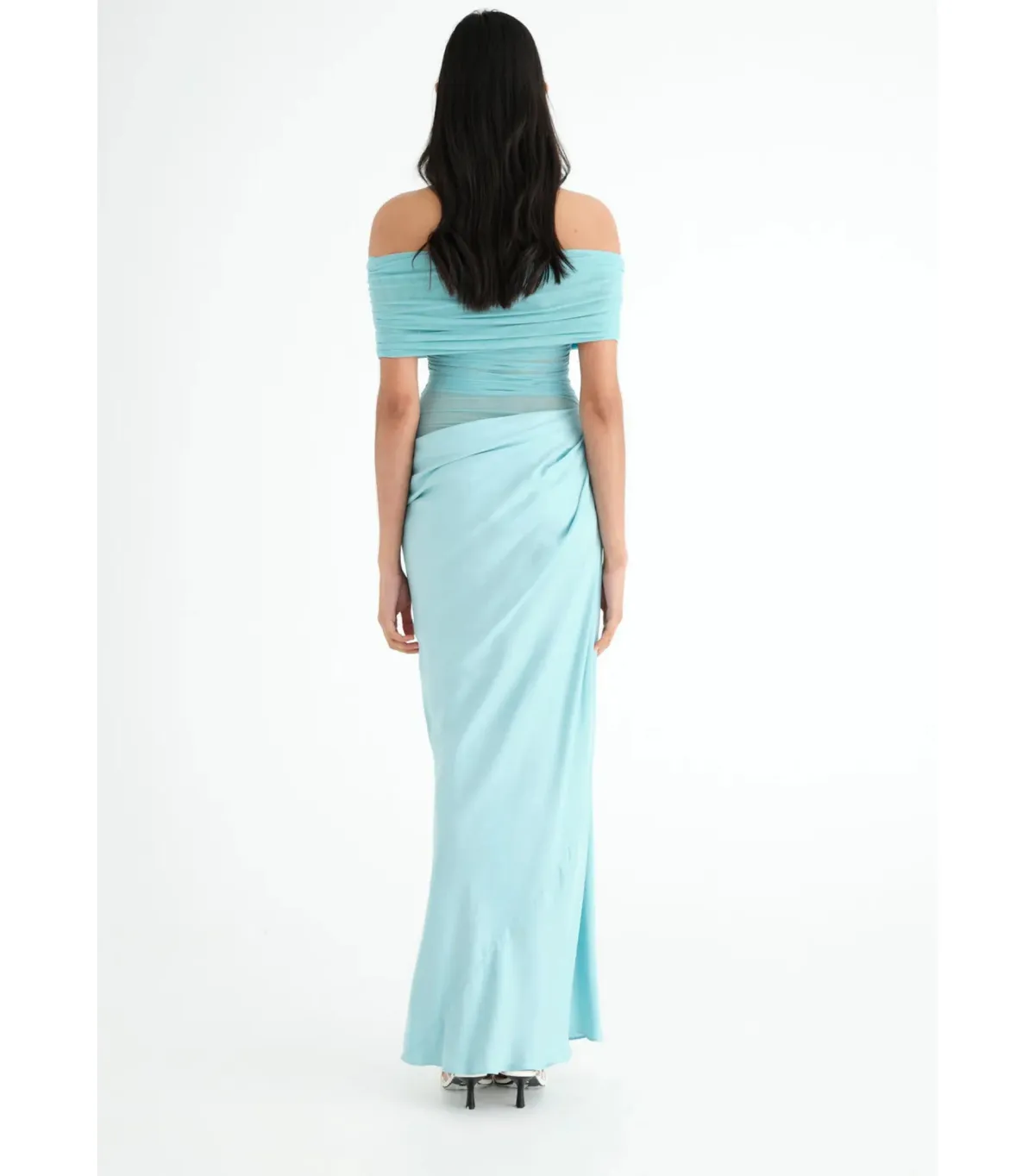 Benni Nico Off Shoulder Maxi Dress Aqua Size AU 8 - Image 3