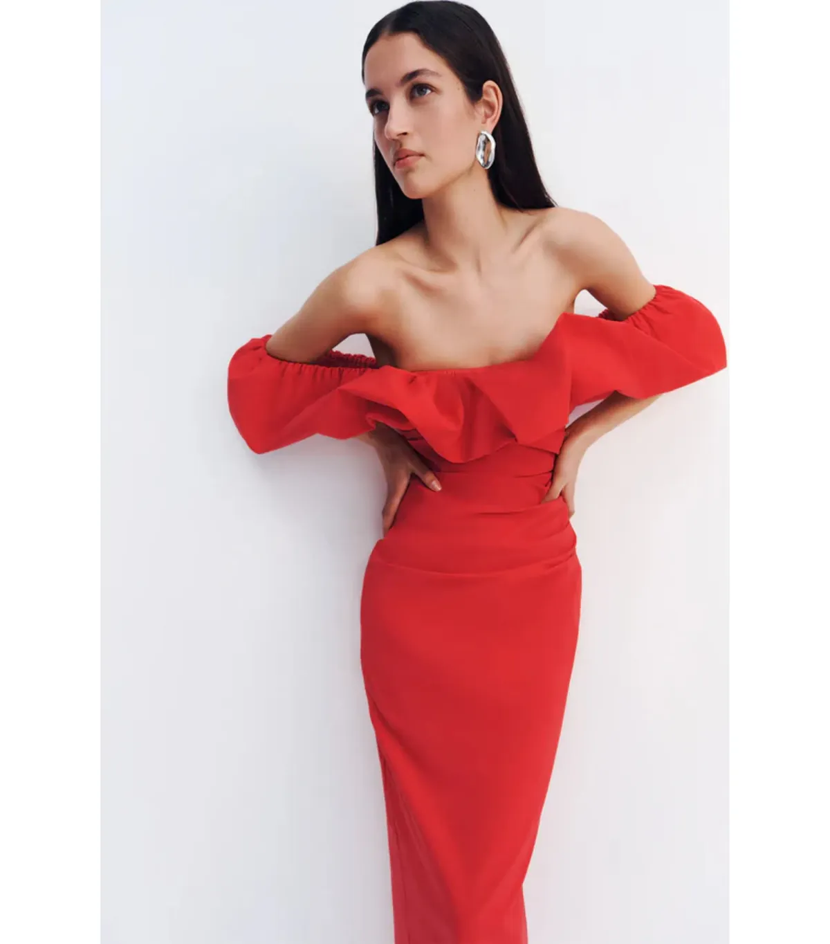 Shona Joy Campbell Off Shoulder Bubble Maxi Dress Goji Size AU 8  - Image 6