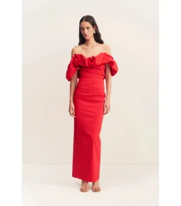Shona Joy Campbell Off Shoulder Bubble Maxi Dress Goji Size AU 8  for rent on The Volte - image 1