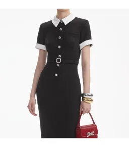 Self Portrait Crepe Contrast Midi Dress Black Size S / AU 8 for rent on The Volte - image 2