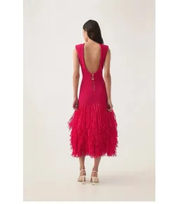Aje Rushes Raffia Knit Midi Dress Deep Fuschia Size AU 8  for rent on The Volte - image 4