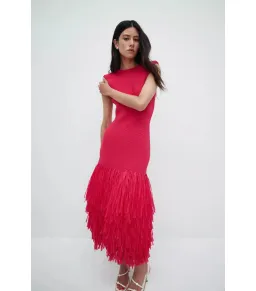 Aje Rushes Raffia Knit Midi Dress Deep Fuschia Size AU 8  for rent on The Volte - image 5