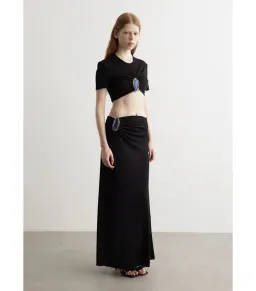 Christopher Esber Moodstone Ruched Crop T-Shirt and Maxi Skirt Black Size AU 8 for rent on The Volte - image 1