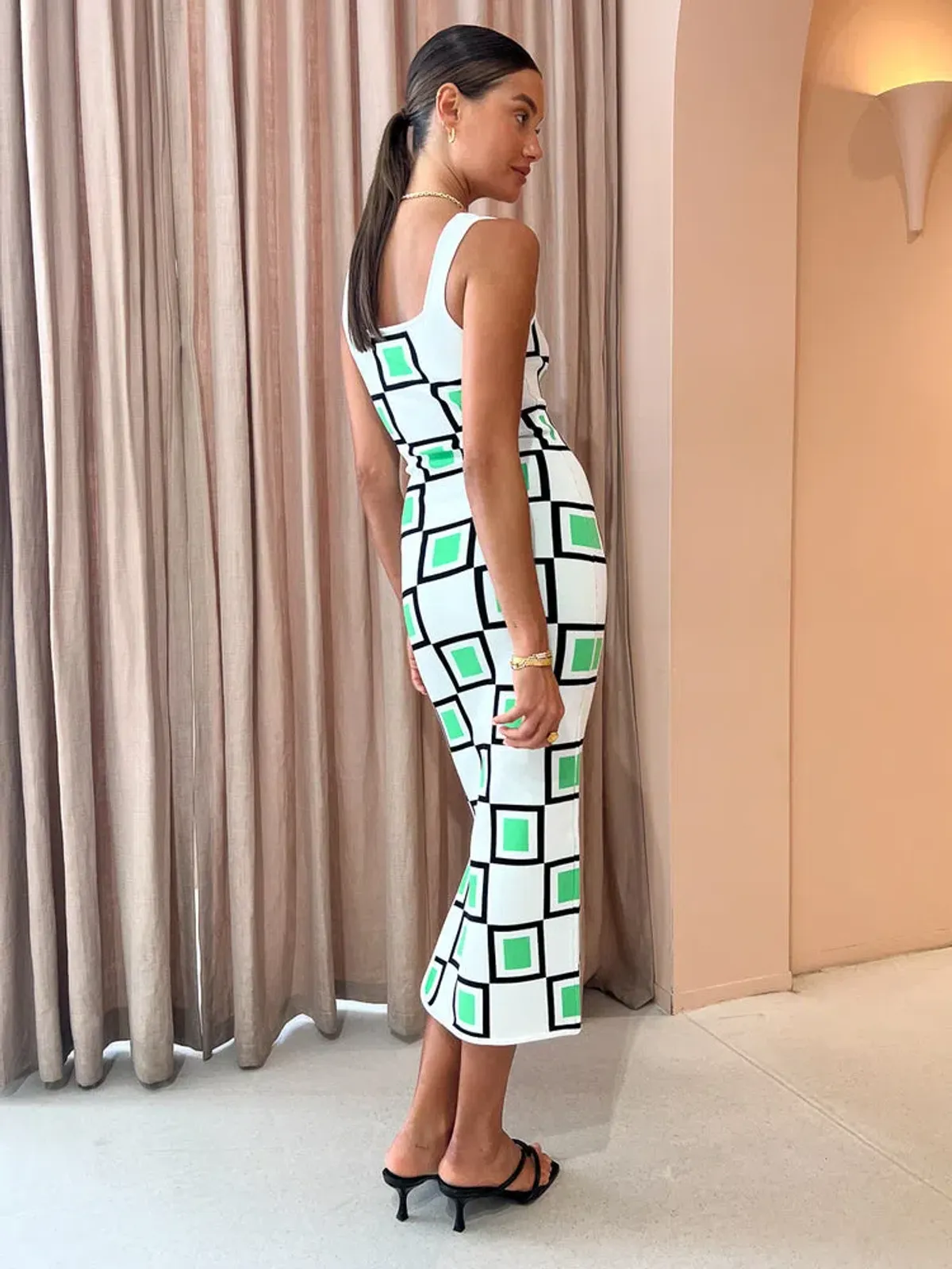 By Johnny  Lipari Knit Midi In Green Ivory Black Size 6 - Image 3