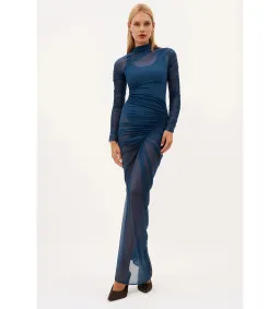 Atlein Hyper Ruched Gown in Orage/Navy Blue Size 6  for rent on The Volte - image 1
