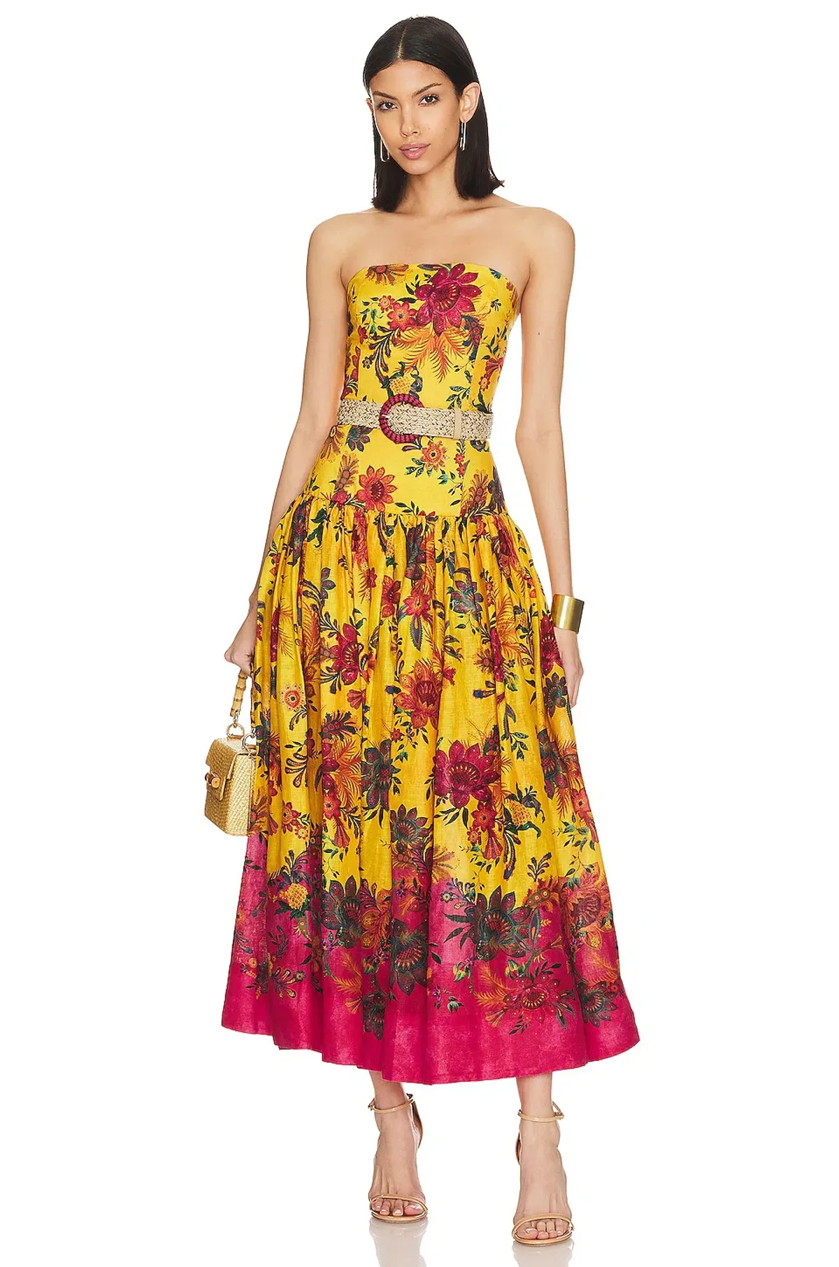 Zimmermann The Ginger Strapless Midi Dress in Pink/Yellow Floral Size 2/Au 12  - Image 1