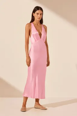 La Lune Plunged Cross Back Midi Dress Pink Size 10 for rent on The Volte - image 2