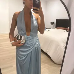 Courtney Zheng Selene Plunge Jersey Maxi Gown Blue Size AU 8  for rent on The Volte - image 6
