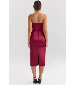 House Of CB Santana Satin Strapless Midi Dress Berry Size M / AU 10 for rent on The Volte - image 5