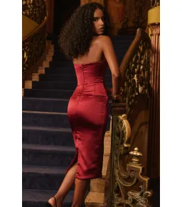 House Of CB Santana Satin Strapless Midi Dress Berry Size M / AU 10 for rent on The Volte - image 7
