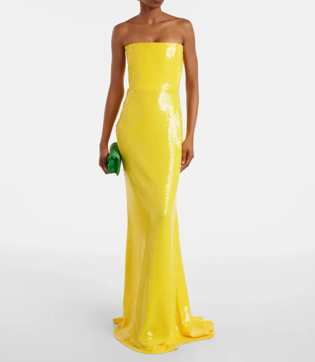 Alex Perry Strapless Sequined Corset Maxi Gown Yellow Size AU 6  - Image 1