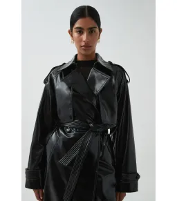Aje Studio Raven Vegan Leather Trench Black Size AU 10 for rent on The Volte - image 3