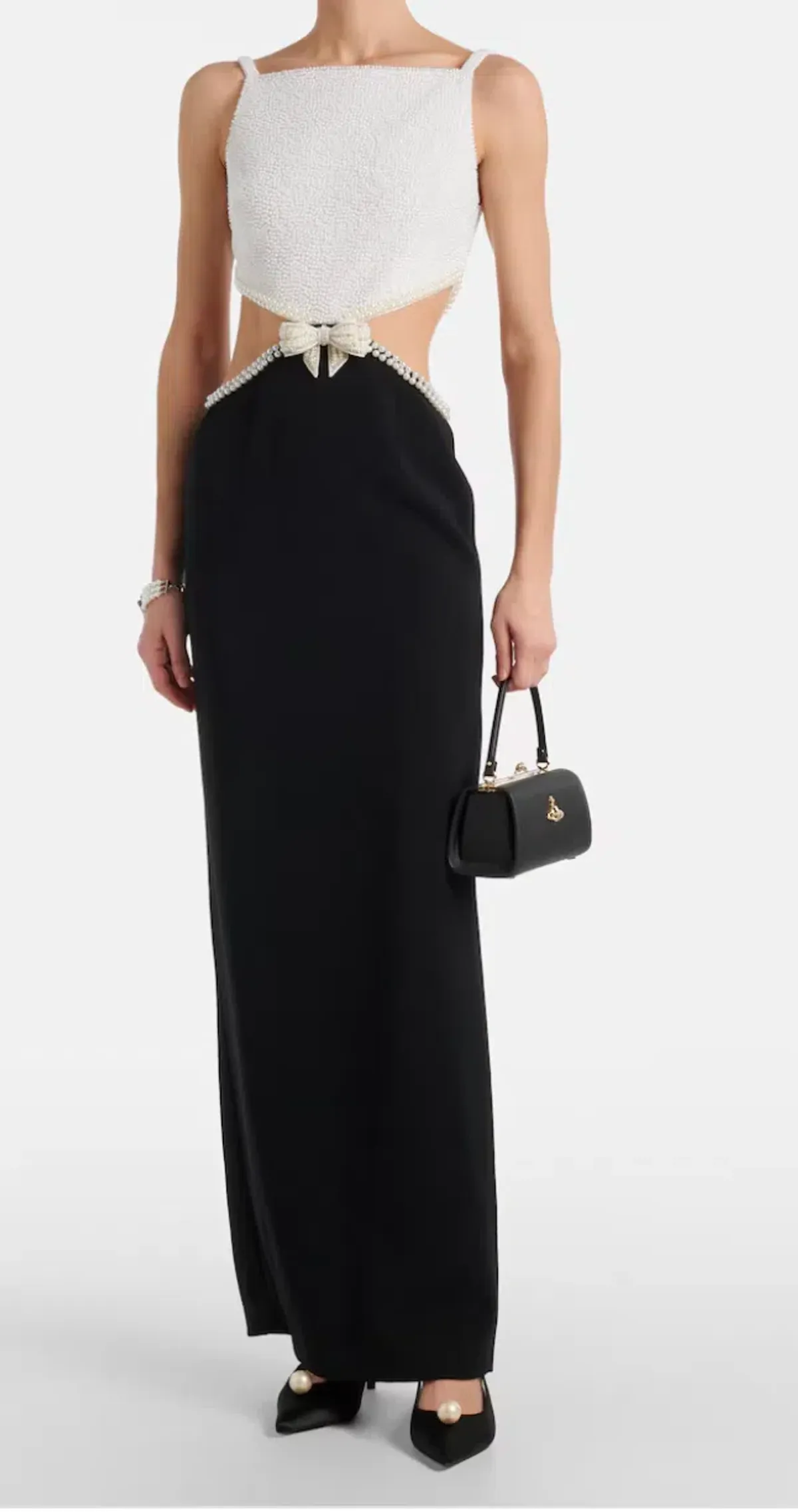 Self Portrait Faux Pearl Cutout Crepe Gown  - Image 1