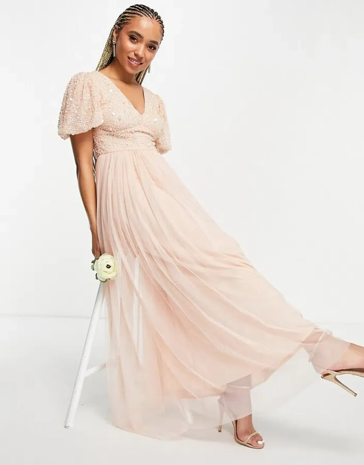 Beauut Bridesmaid Sequin Embellished Maxi Dress with Tulle skirt in pink - Image 2