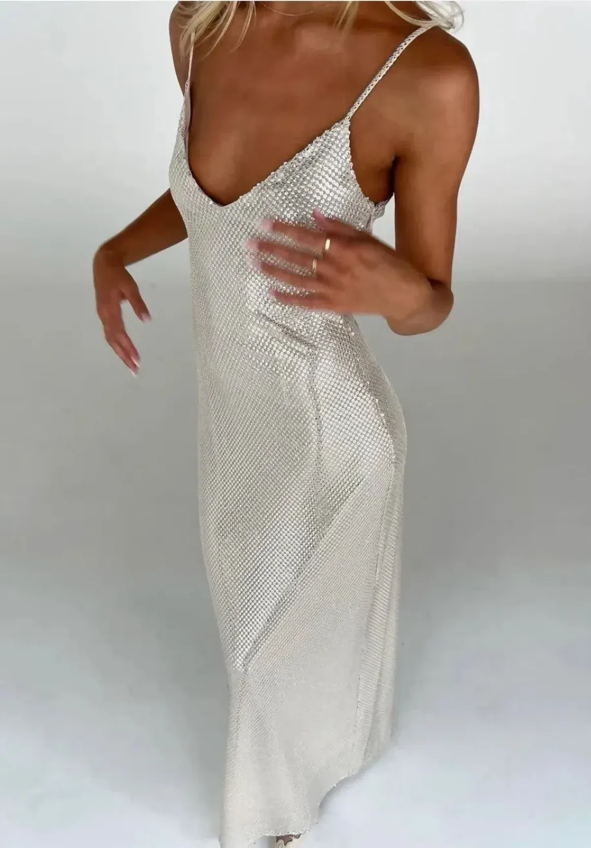Manning Cartell High Voltage Slip Dress Nude Silver Size 10 - Image 3