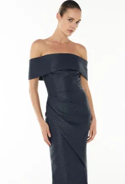 Manning Cartel Micro Weave Off Shoulder Dress Navy Size 12  for rent on The Volte - image 3