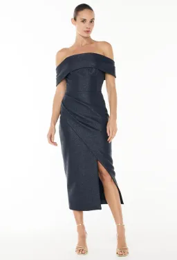 Manning Cartel Micro Weave Off Shoulder Dress Navy Size 12  for rent on The Volte - image 1