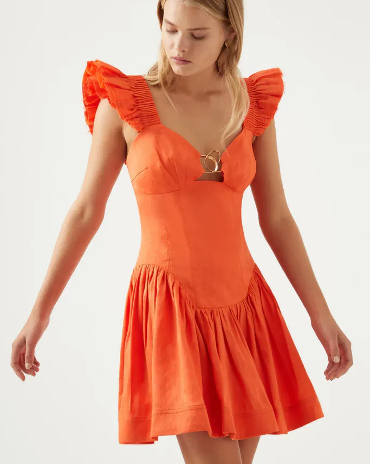 Aje Simone Frill Sleeve Mini Dress Orange Size 8 - Image 2