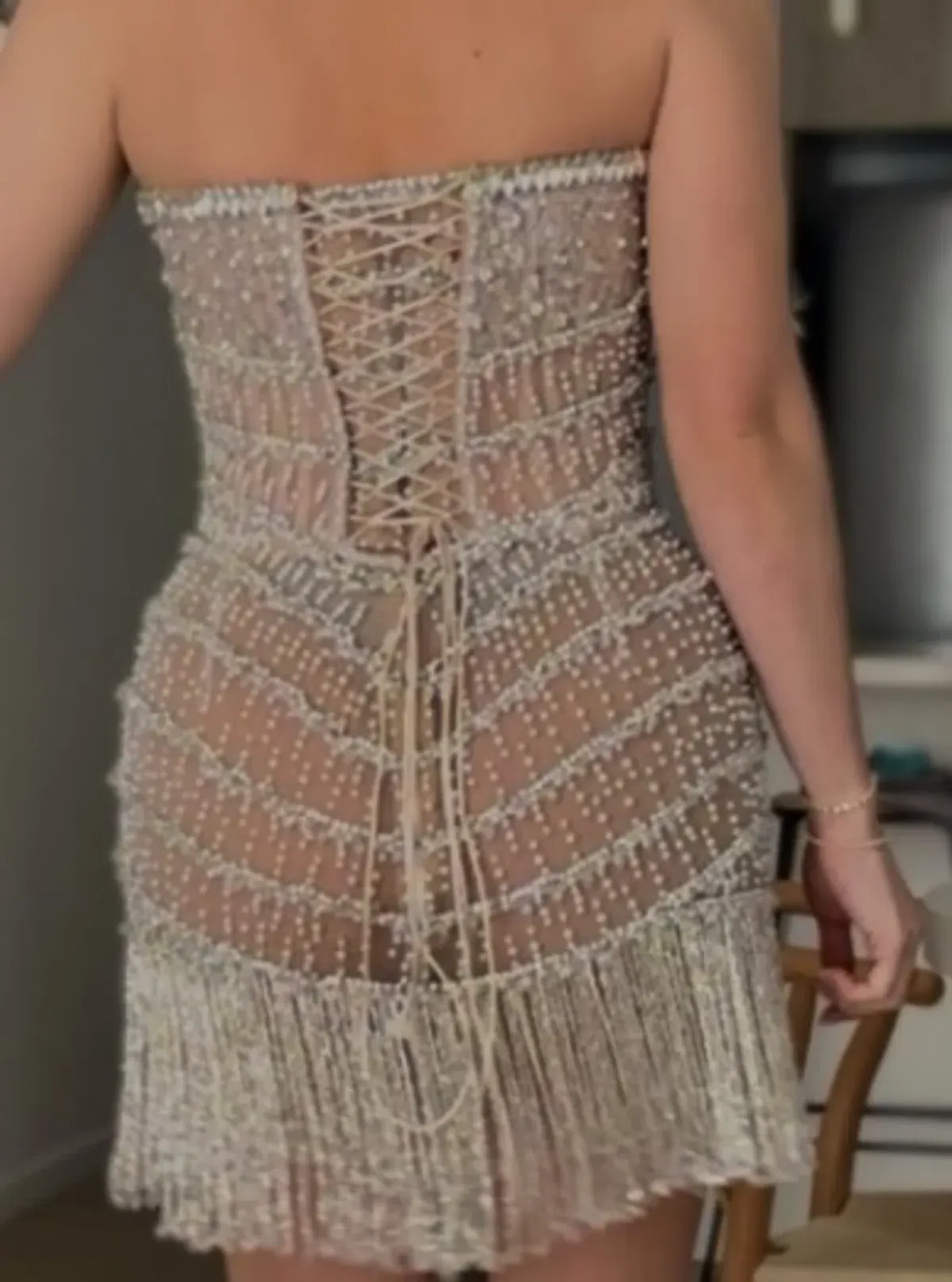 Albina Dyla Wild Silver/nude Corset Dress Nude Size 10  - Image 4