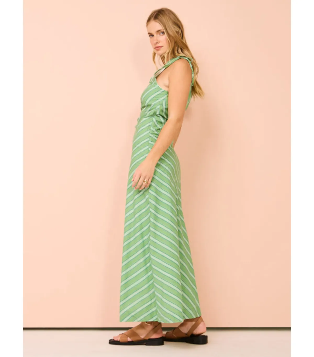 Faithfull Laureles Midi Dress in Akaia Stripe Green Size XS / AU 6  - Image 2