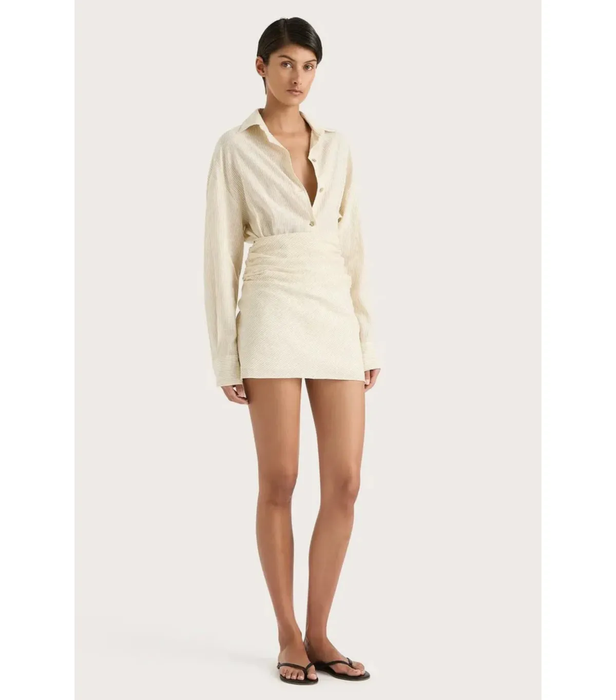 Faithfull Laria Pinstripe Mini Dress Neutral Size XS / AU 6 - Image 1