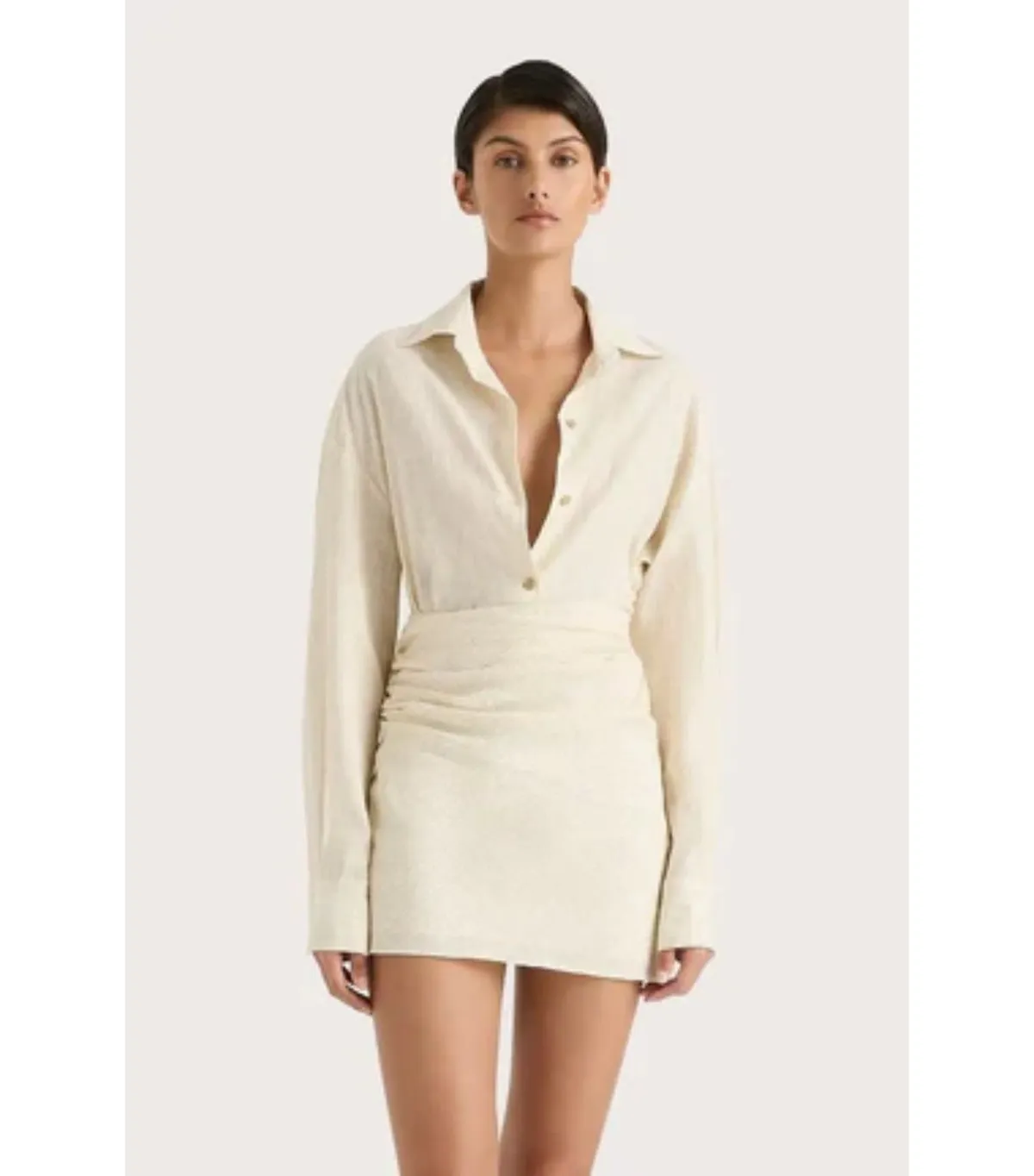 Faithfull Laria Pinstripe Mini Dress Neutral Size XS / AU 6 - Image 2