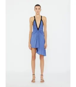 Christopher Esber Suspended Jersey Fluted Mini Dress in Blue Iris Black Size AU 8 for rent on The Volte - image 1