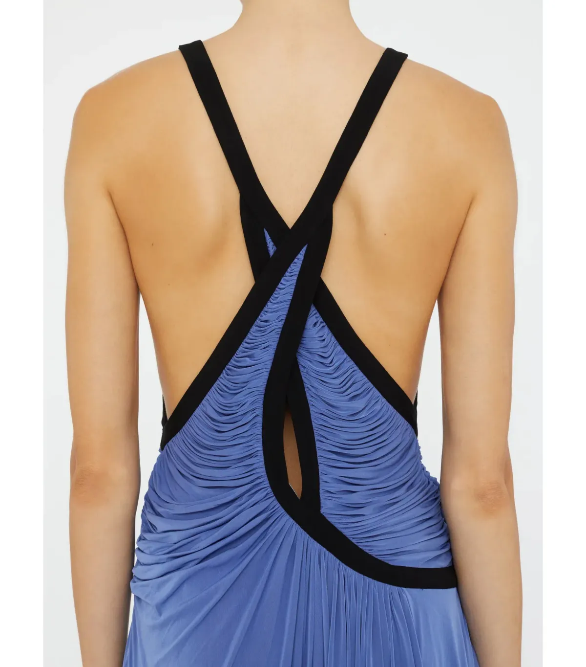 Christopher Esber Suspended Jersey Fluted Mini Dress in Blue Iris Black Size AU 8 - Image 4