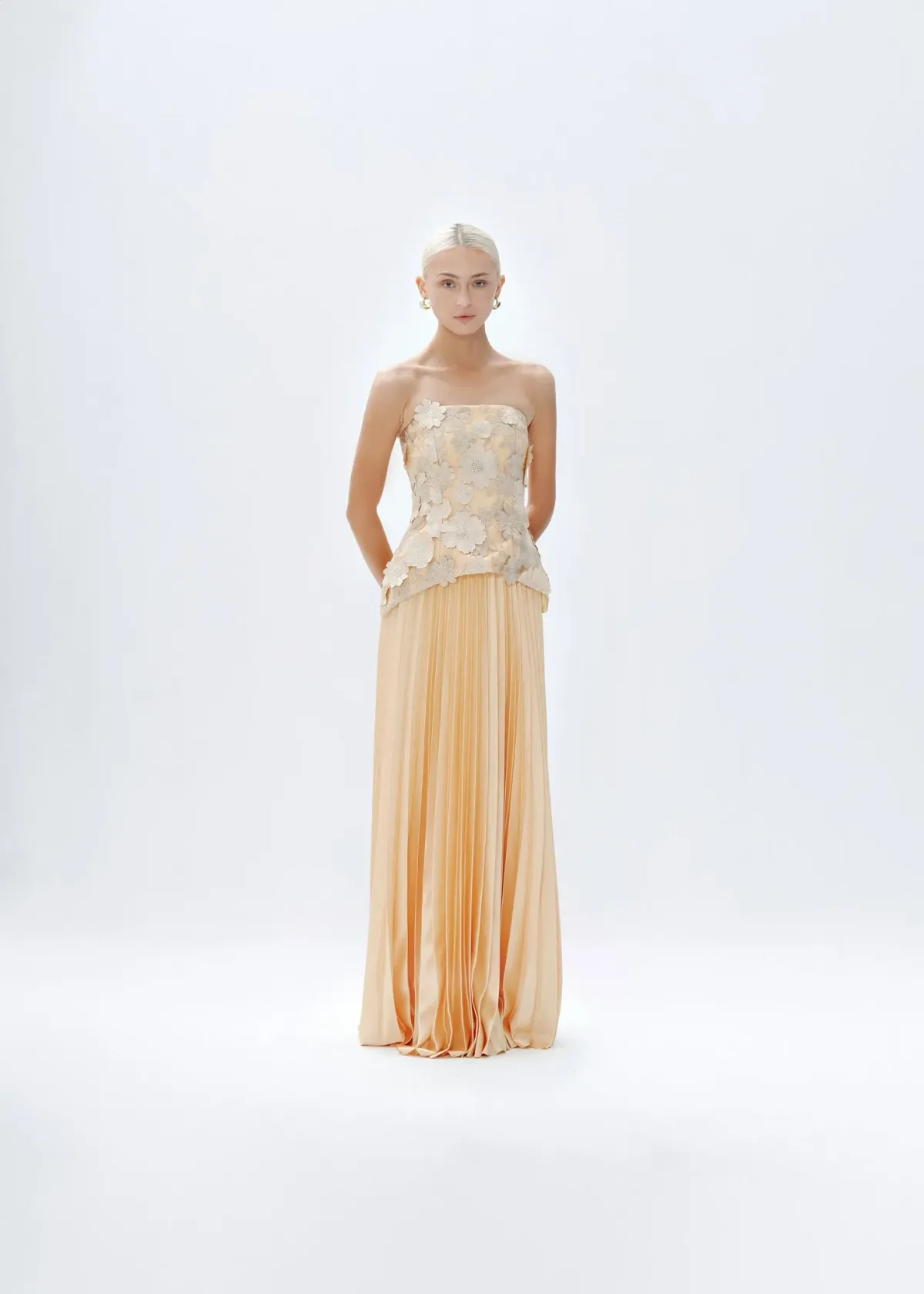Justin Tong Cascade Pleated Maxi Gown Gold Size AU 14 - Image 3