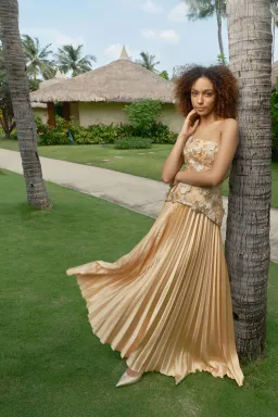 Justin Tong Cascade Pleated Maxi Gown Gold Size AU 14 for rent on The Volte - image 7