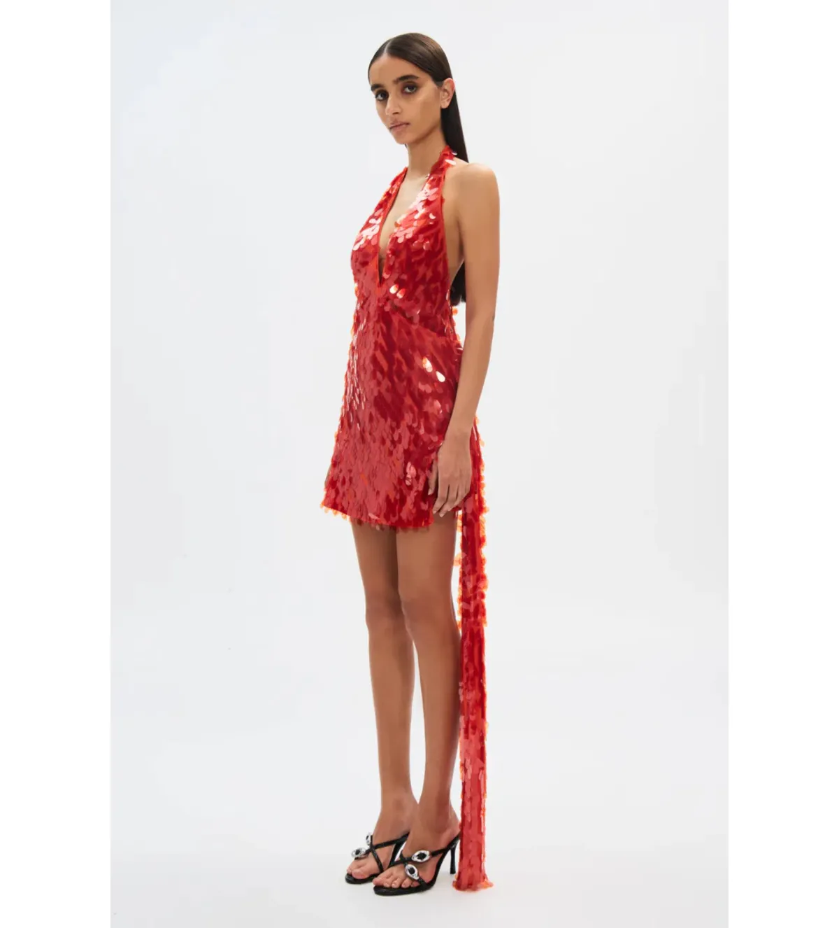 MISHA Sapphire Sequin Mini Dress in Red Size S/AU8 - Image 3