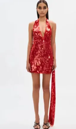 MISHA Sapphire Sequin Mini Dress Red 8 for rent on The Volte - image 3