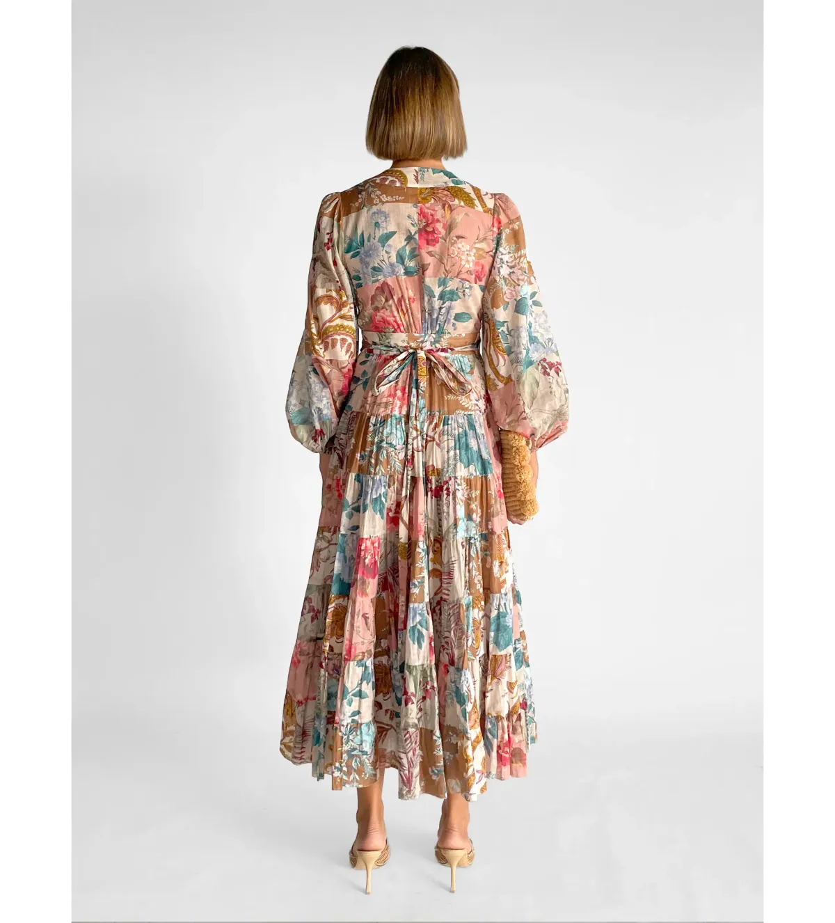 Zimmermann Cassia Patchwork Wrap Midi Dress Print Size 2/AU12 - Image 3