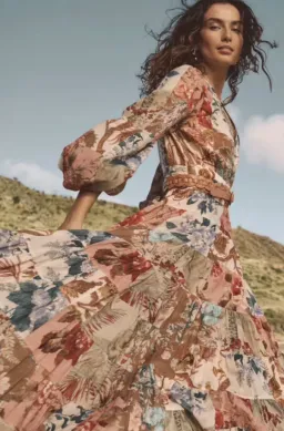 Zimmermann Cassia Patch Wrap Midi Dress Print Size 2/AU12 for rent on The Volte - image 1