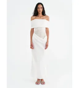 Benni Nico Off Shoulder Maxi Dress in White Size AU14 for rent on The Volte - image 1