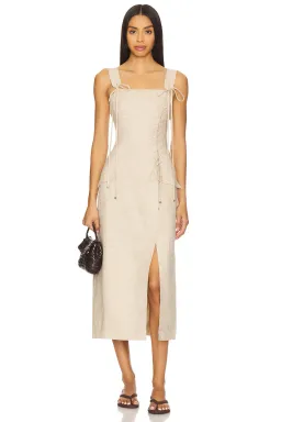 Aje Morgan Midi Dress in Nude Beige Size 8 for rent on The Volte - image 2