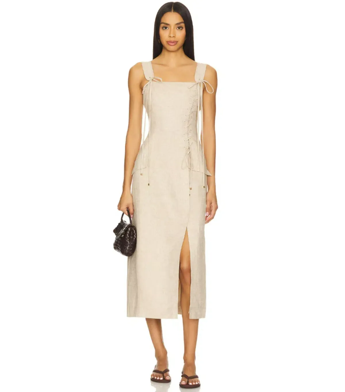 Aje Morgan Midi Dress Beige Size AU 14 - Image 1