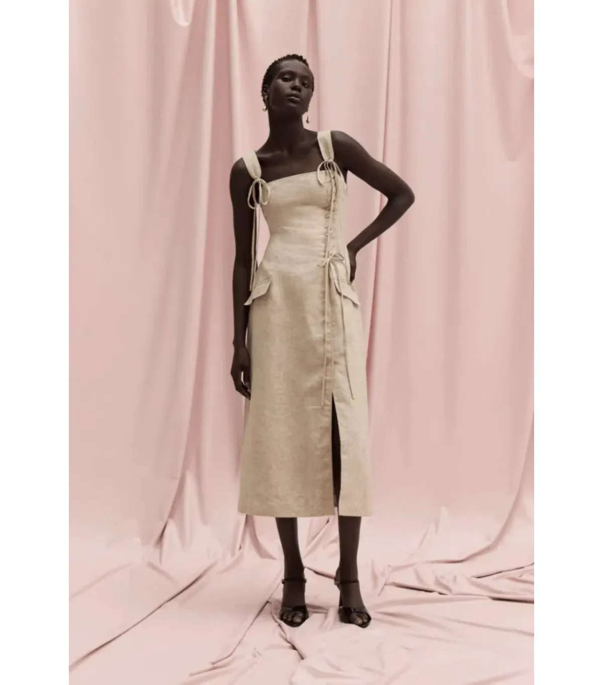 Aje Morgan Midi Dress Beige Size AU 14 - Image 4