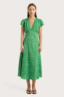 Faithfull The Brand Doriet Midi Dress Suzette Green - Size AU 10 for rent on The Volte - image 5