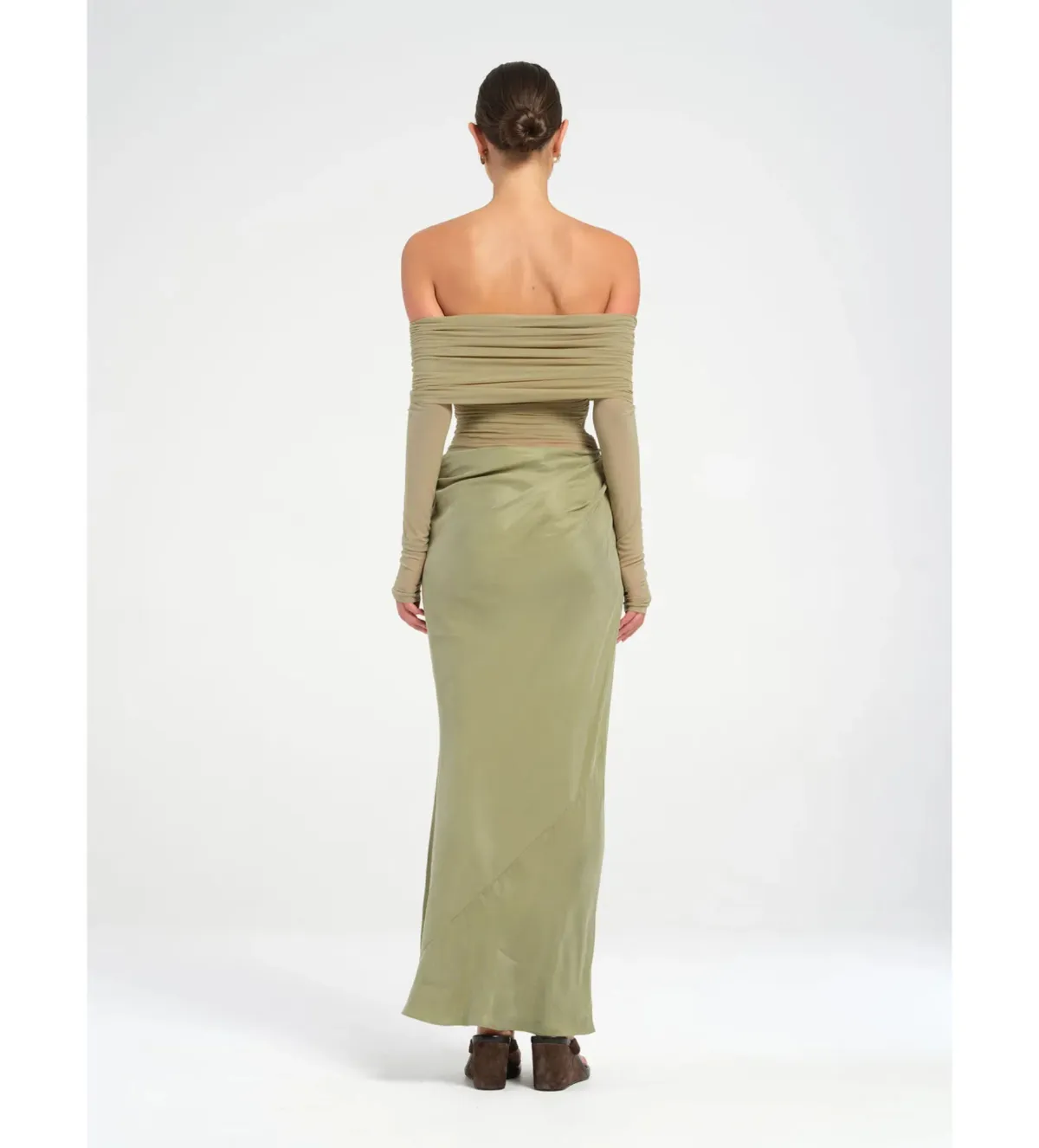 Benni Yasmin Off-Shoulder Maxi Dress Pistachio Size 10 - Image 5