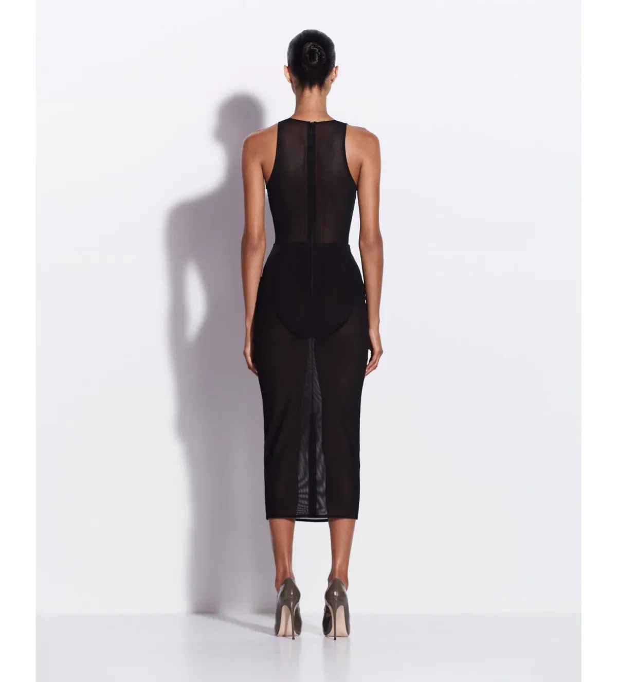 Alex Perry Halter Midi Dress in Stretch Mesh Black AU 8 - Image 3