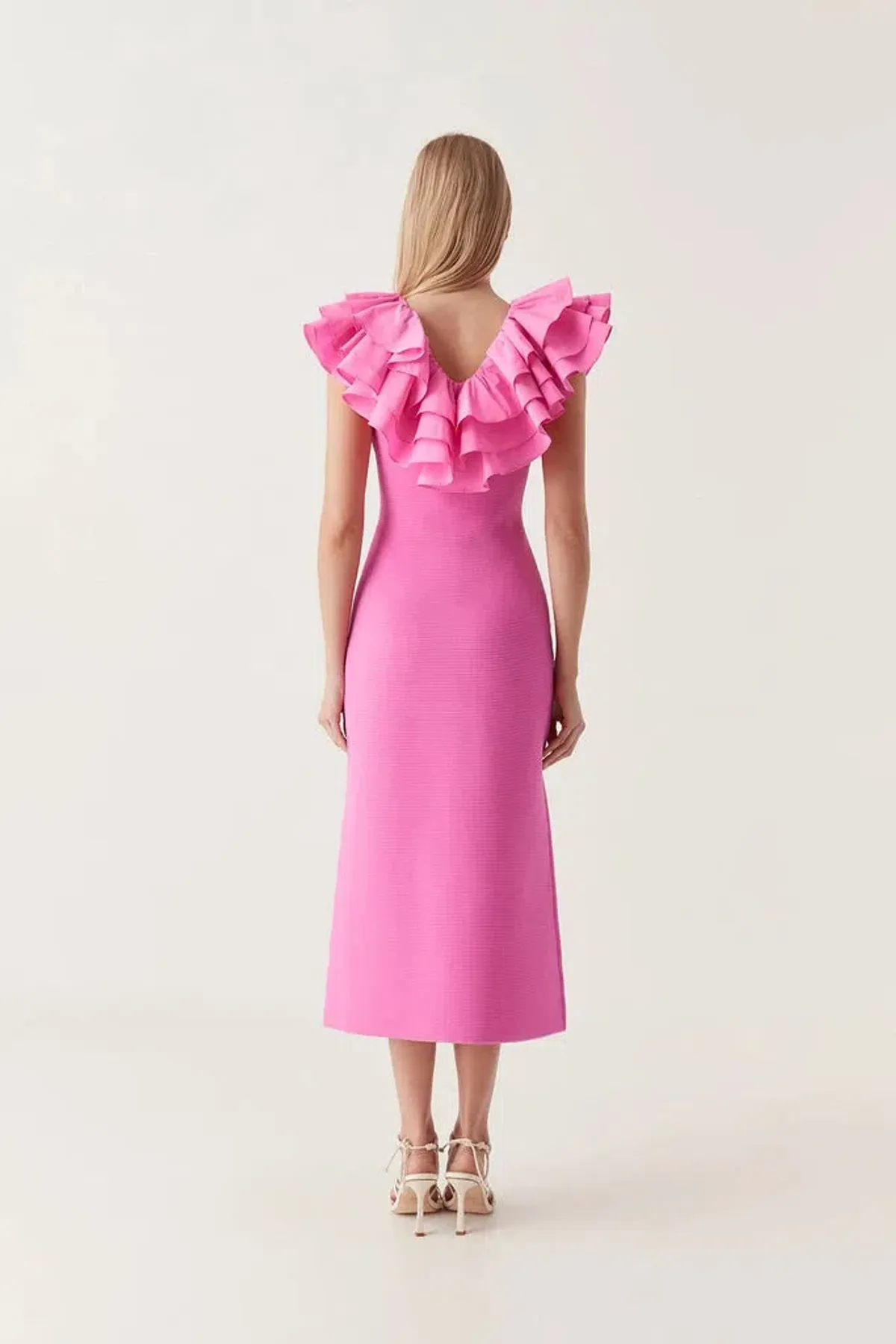 Aje Transcendent Ruffle Midi Dress in Pink Size S / AU 8 - Image 3