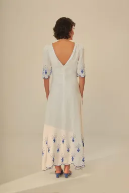 Farm Rio Sea of Fish Embroidered Midi Dress in Off White Size AU6 for rent on The Volte - image 2