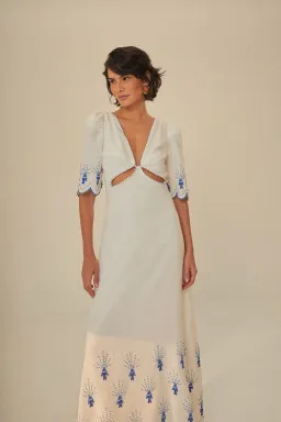 Farm Rio Sea of Fish Embroidered Midi Dress in Off White Size AU6 for rent on The Volte - image 3