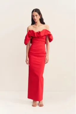 Shona Joy Campbell Off Shoulder Bubble Maxi Dress - Goji. Size Au 10 for rent on The Volte - image 2