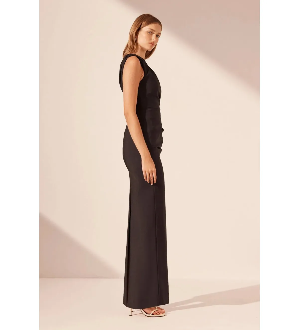 Shona Joy Lani Asymmetrical Gathered Maxi Dress Black Size AU 10 - Image 2