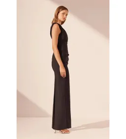 Shona Joy Lani Asymmetrical Gathered Maxi Dress Black Size AU 10 for rent on The Volte - image 2